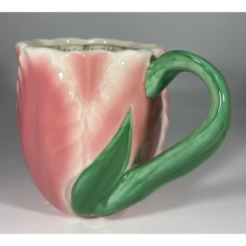 Williams-Sonoma Pink Tulip Flower 16 oz Coffee Tea Mug GUC